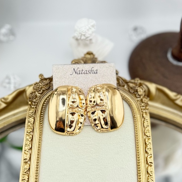 Natasha Gold-Tone Textured Stud Earrings ✨ - Picture 2 of 9